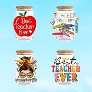 Set of 4 Colorful Teacher Appreciation drink iced coffee cups
4 pack